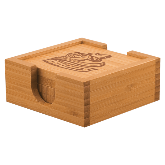 Bamboo Square 4 - Coaster Set with Holder 4" x 4" - Etchified - Etchified - CST01