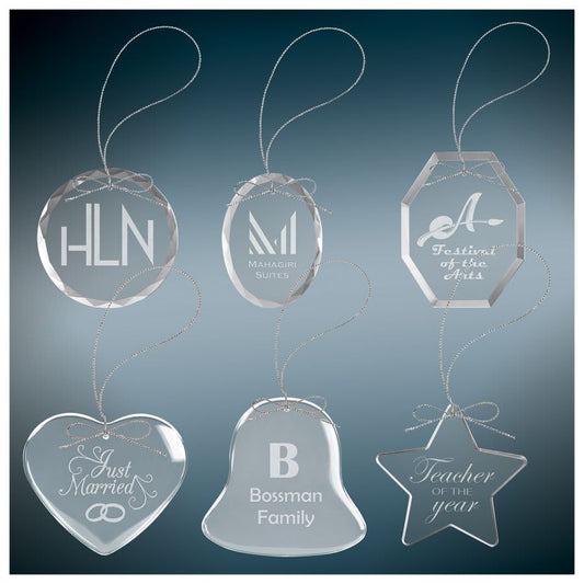 Custom Laser Engraved Clear Round Glass Ornament with Silver String 3 1/4" - Etchified - GearOne - CGS101