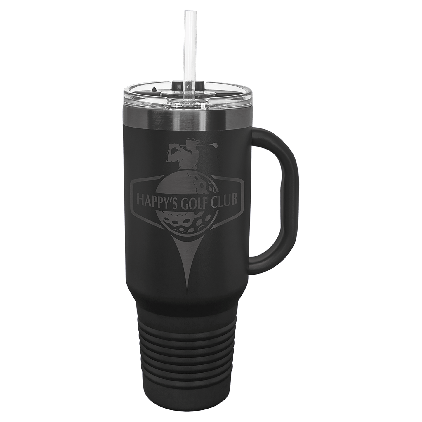 Custom Polar Camel® 40 oz. Ghost Black ION - Plated Travel Mug with Handle & Straw - Etchified - Polar Camel -