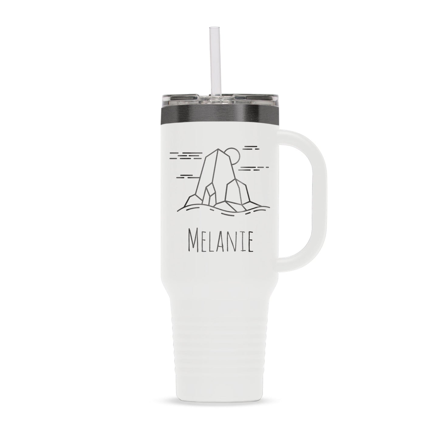 Custom Polar Camel® 40 oz. Ghost Black ION - Plated Travel Mug with Handle & Straw - Etchified - Polar Camel -