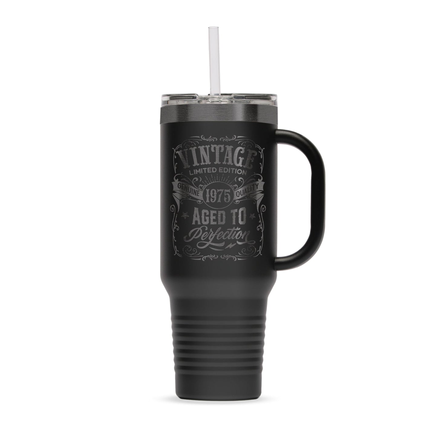 Custom Polar Camel® 40 oz. Ghost Black ION - Plated Travel Mug with Handle & Straw - Etchified - Polar Camel -