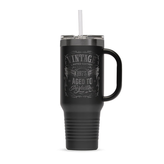 Custom Polar Camel® 40 oz. Ghost Black ION - Plated Travel Mug with Handle & Straw - Etchified - Polar Camel -