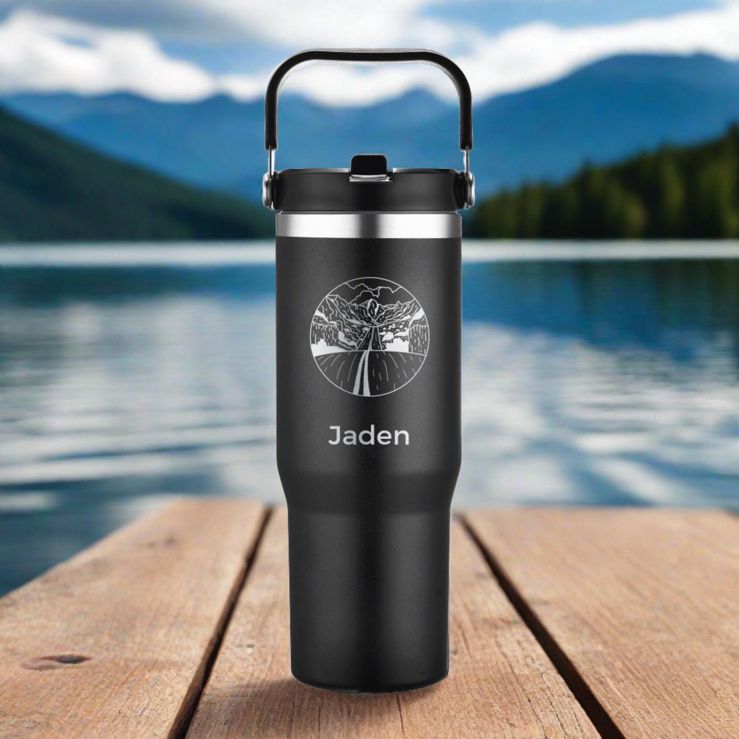 Personalized 30oz Stainless Steel Flip Straw Tumbler - Etchified-Etchified-AC268_BLACK