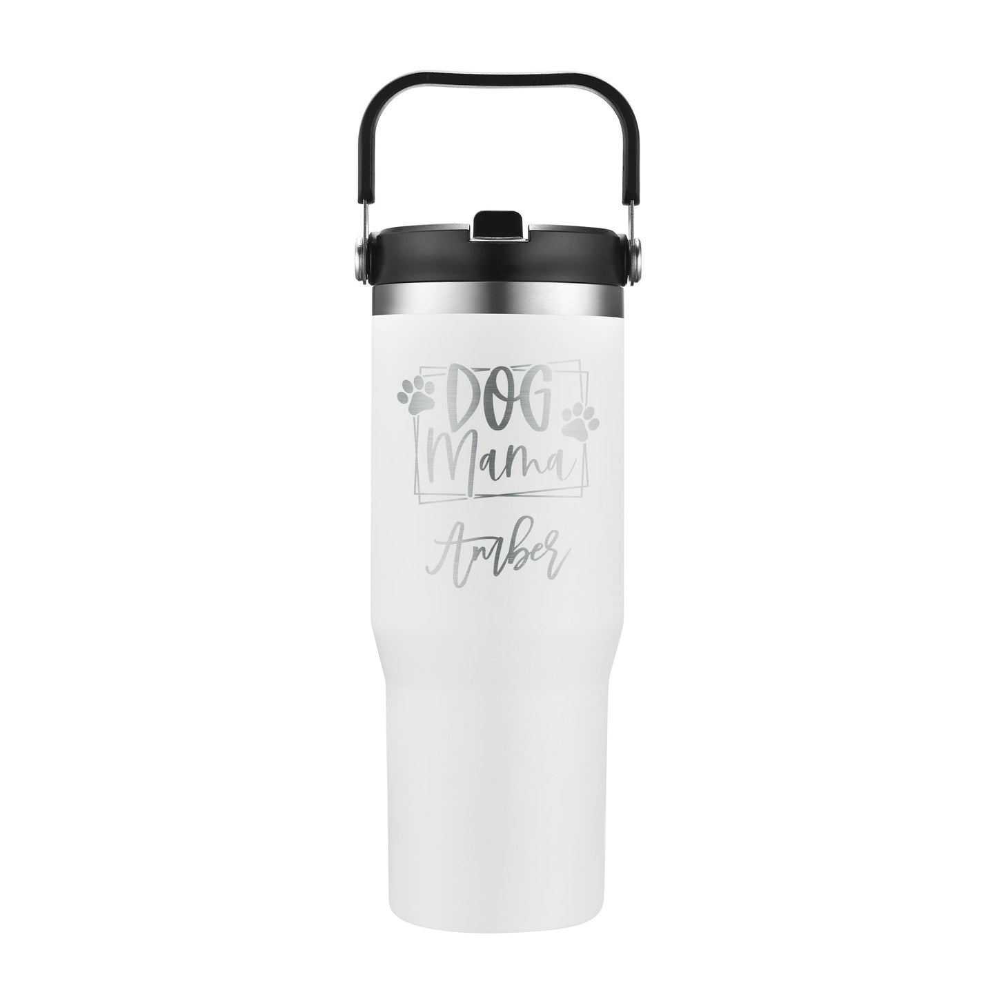 Personalized 30oz Stainless Steel Flip Straw Tumbler - Etchified-Etchified-AC268_WHITE