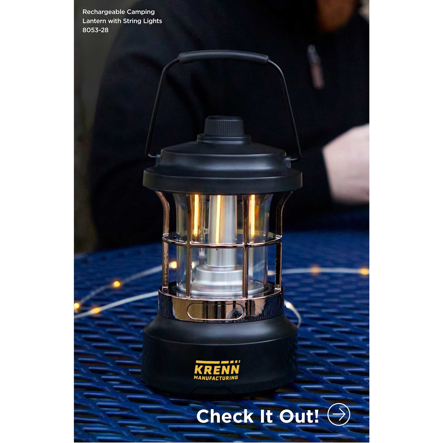 Rechargeable Camping Lantern with String Lights - Etchified - Etchified - 8053-28BK