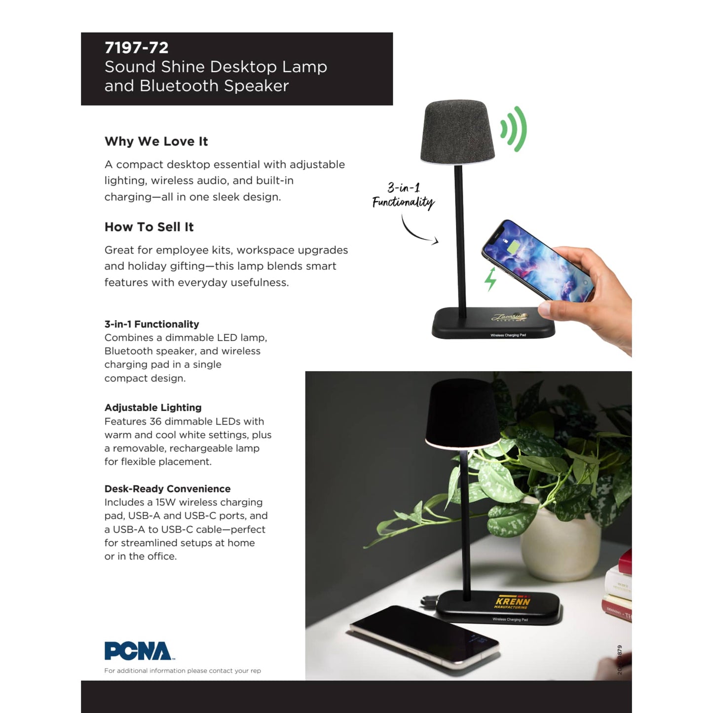 Sound Shine Desktop Lamp and Bluetooth Speaker - Etchified - PCNA (Leed's/Bullet/Trimark) - 7197-72BK