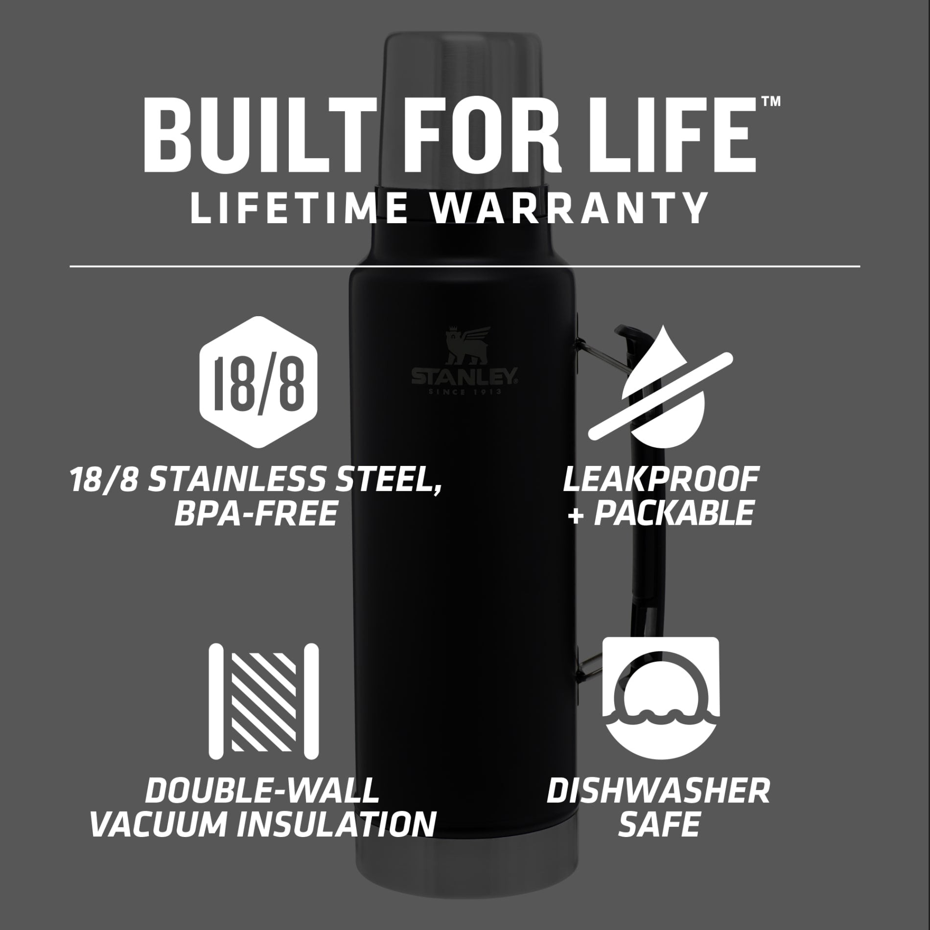 Stanley® Legendary Classic Bottle 48oz 1.5 qt Wide Mouth with Leakproof Cup Lid - Etchified - STANLEY® - 1603 - 14BK