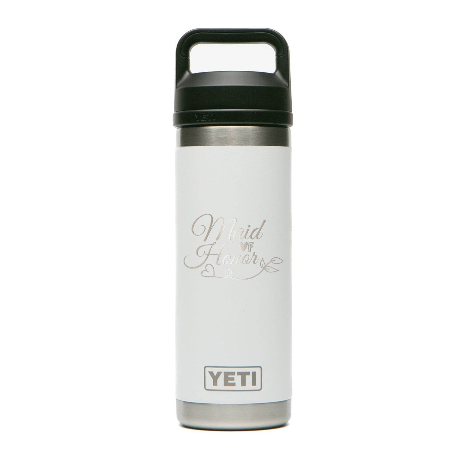 REAL YETI 18 Oz. Laser Engraved White Stainless Steel Yeti With Chug Cap Rambler  Bottle Personalized Vacuum Insulated YETI 