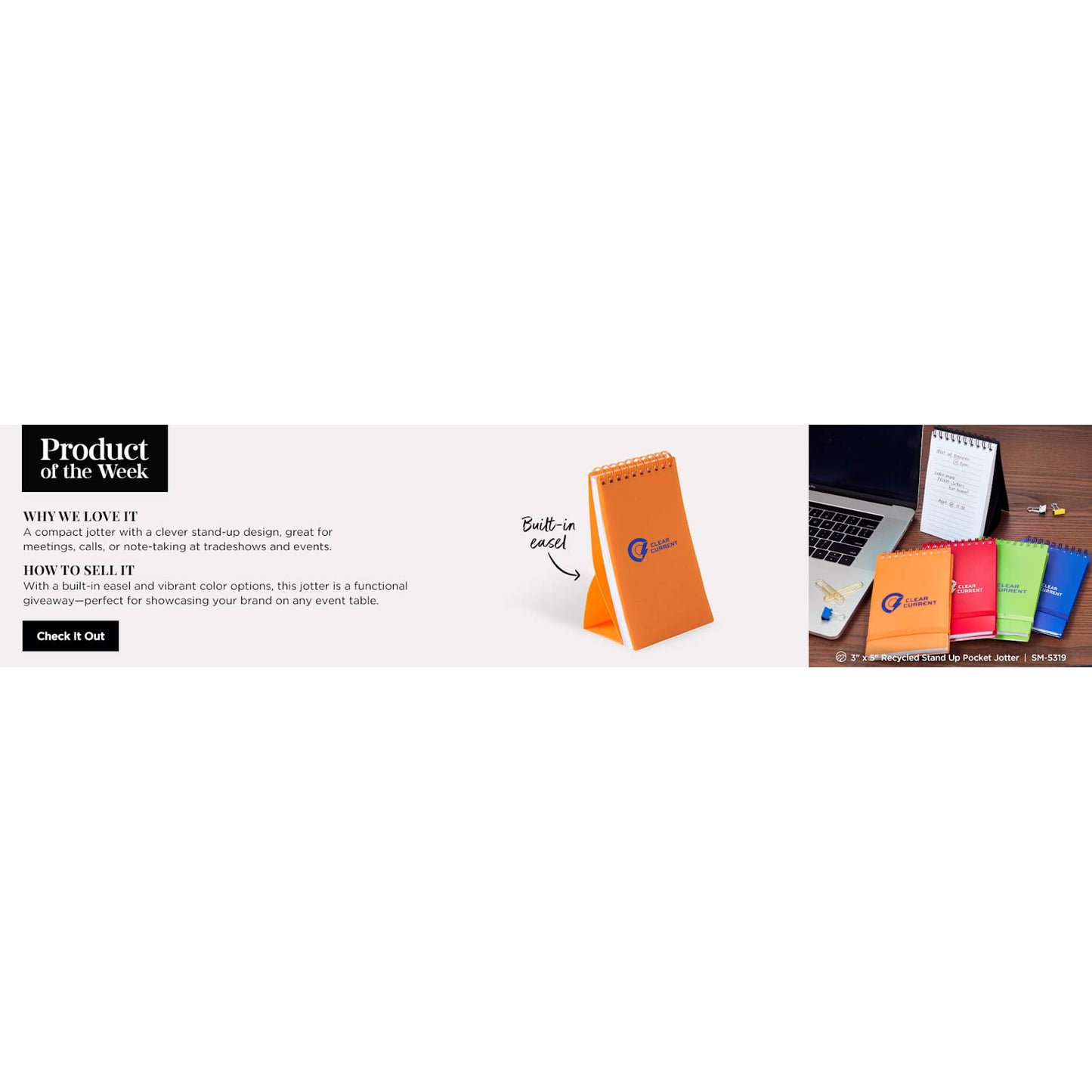 3" x 5" Recycled Stand Up Pocket Jotter - Etchified - Etchified - SM-5319OR