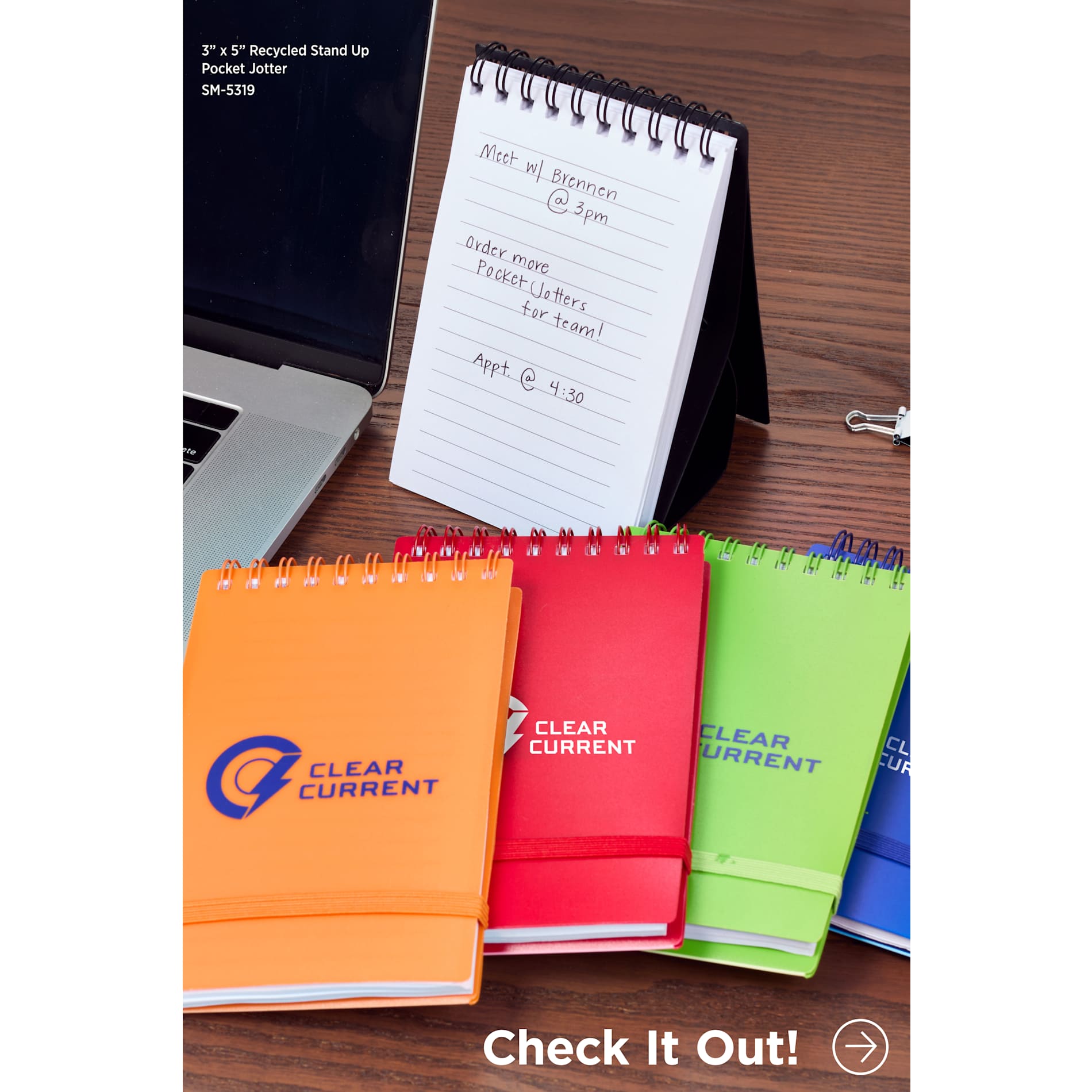 3" x 5" Recycled Stand Up Pocket Jotter - Etchified - Etchified - SM-5319OR