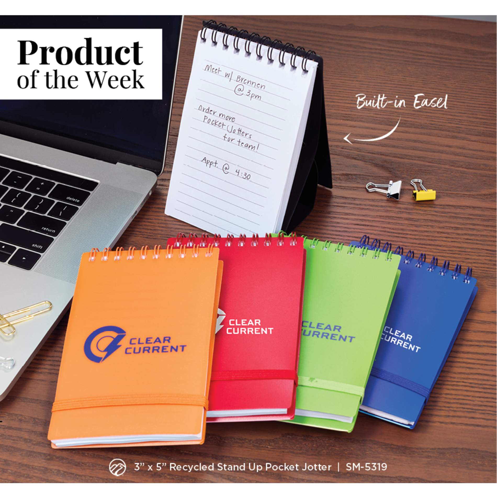 3" x 5" Recycled Stand Up Pocket Jotter - Etchified - Etchified - SM-5319OR