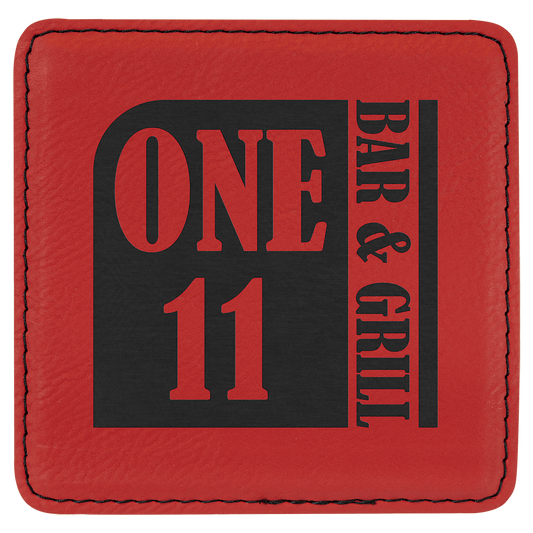 4" x 4" Custom Square Red Laserable Leatherette Coaster - Etchified - GearOne - GFT914