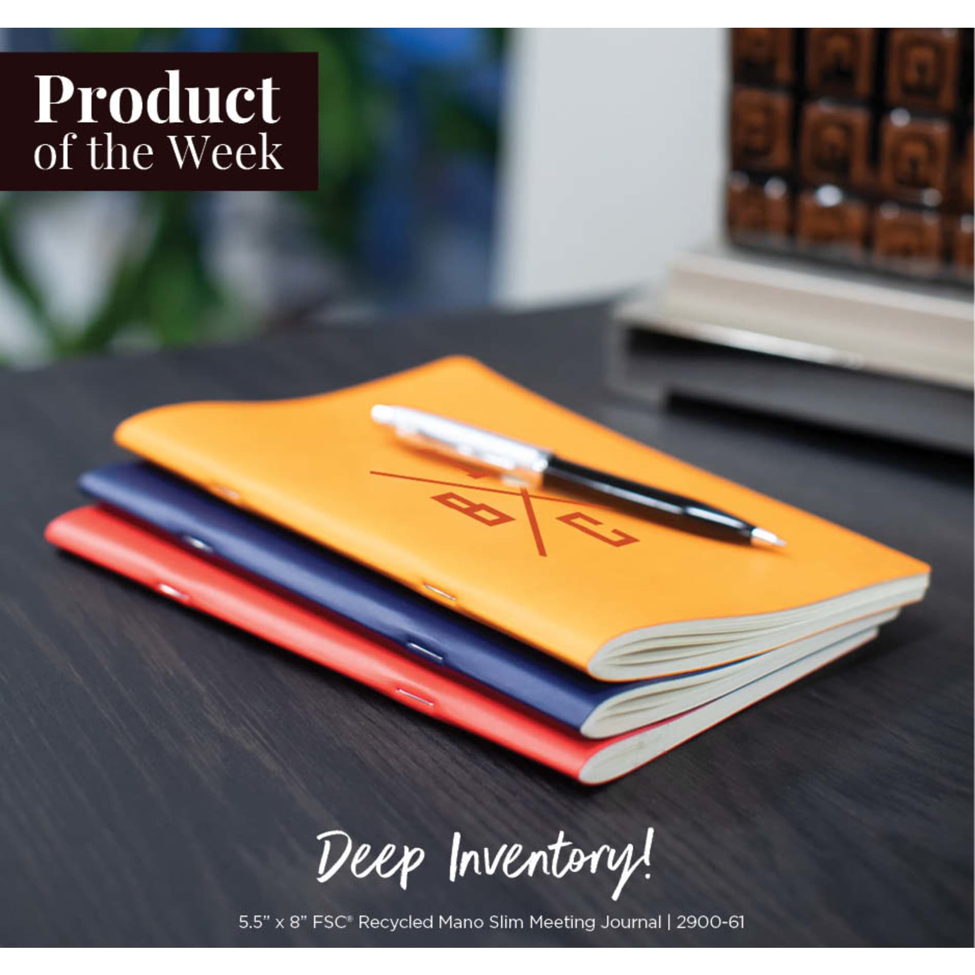 5.5” x 8” FSC ® Recycled Mano Slim Meeting Journal - Etchified - Etchified - 2900-61RD