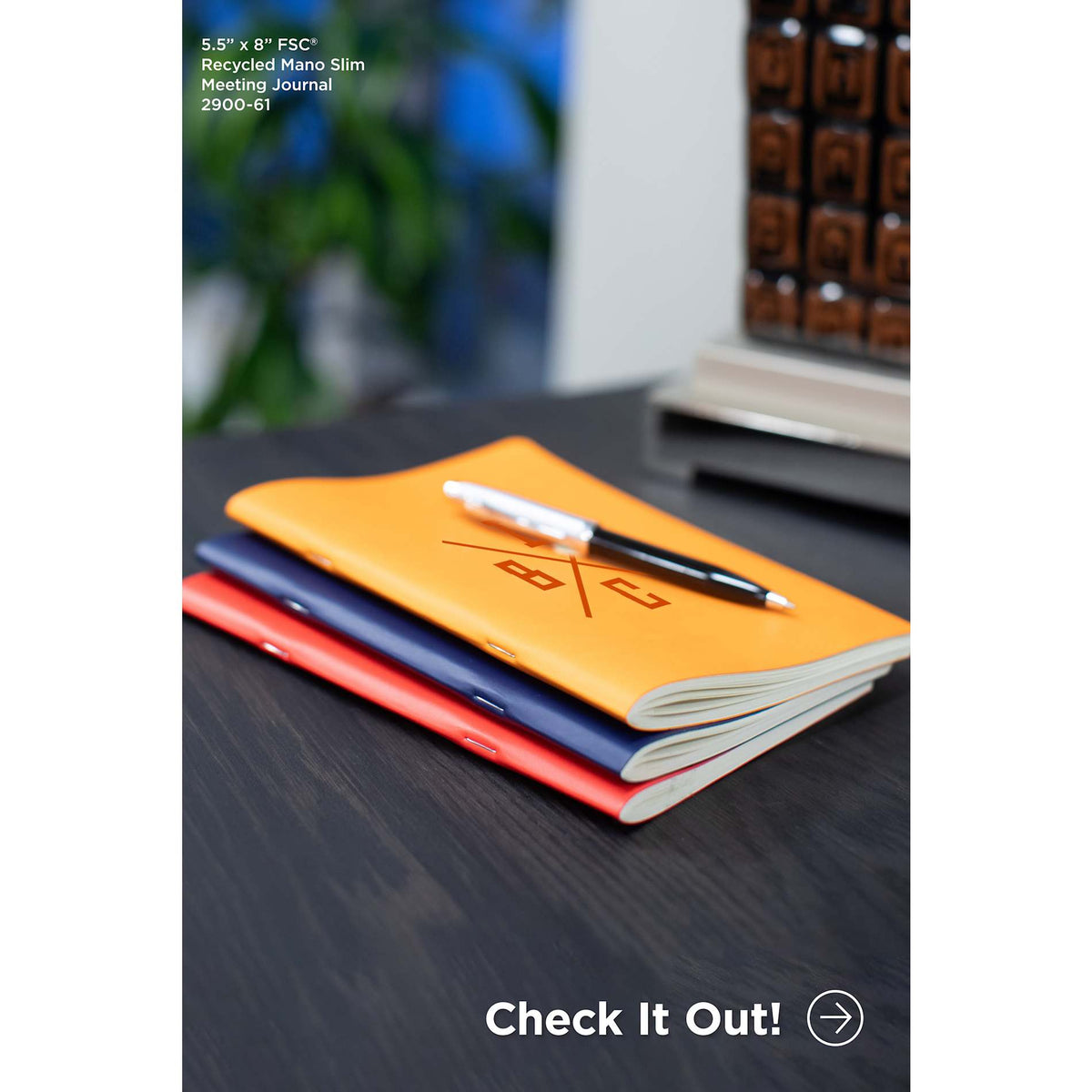 5.5” x 8” FSC ® Recycled Mano Slim Meeting Journal - Etchified - Etchified - 2900-61RD