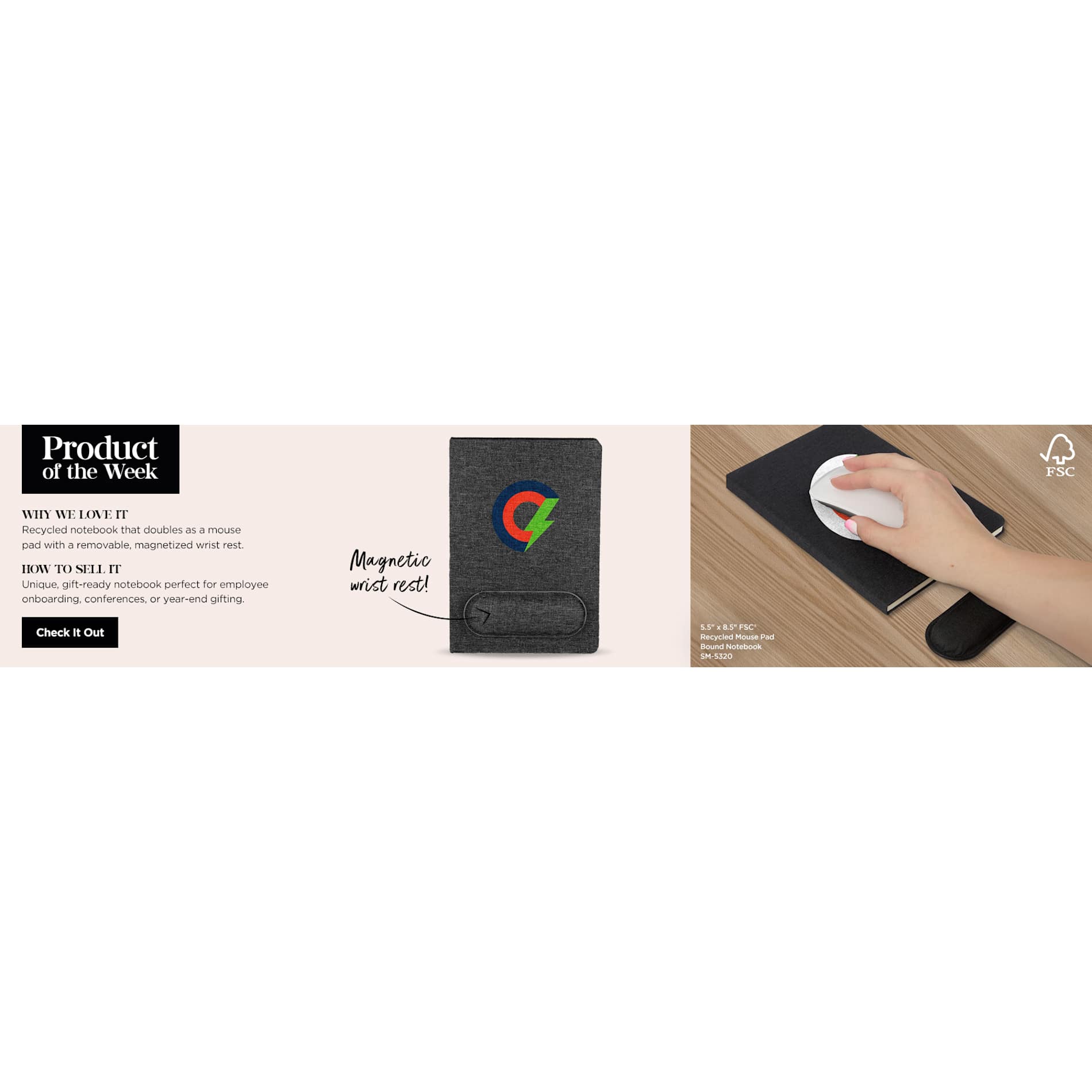 5.5" x 8.5" FSC® Recycled Mouse Pad Bound Notebook - Etchified - Etchified - SM-5320GY