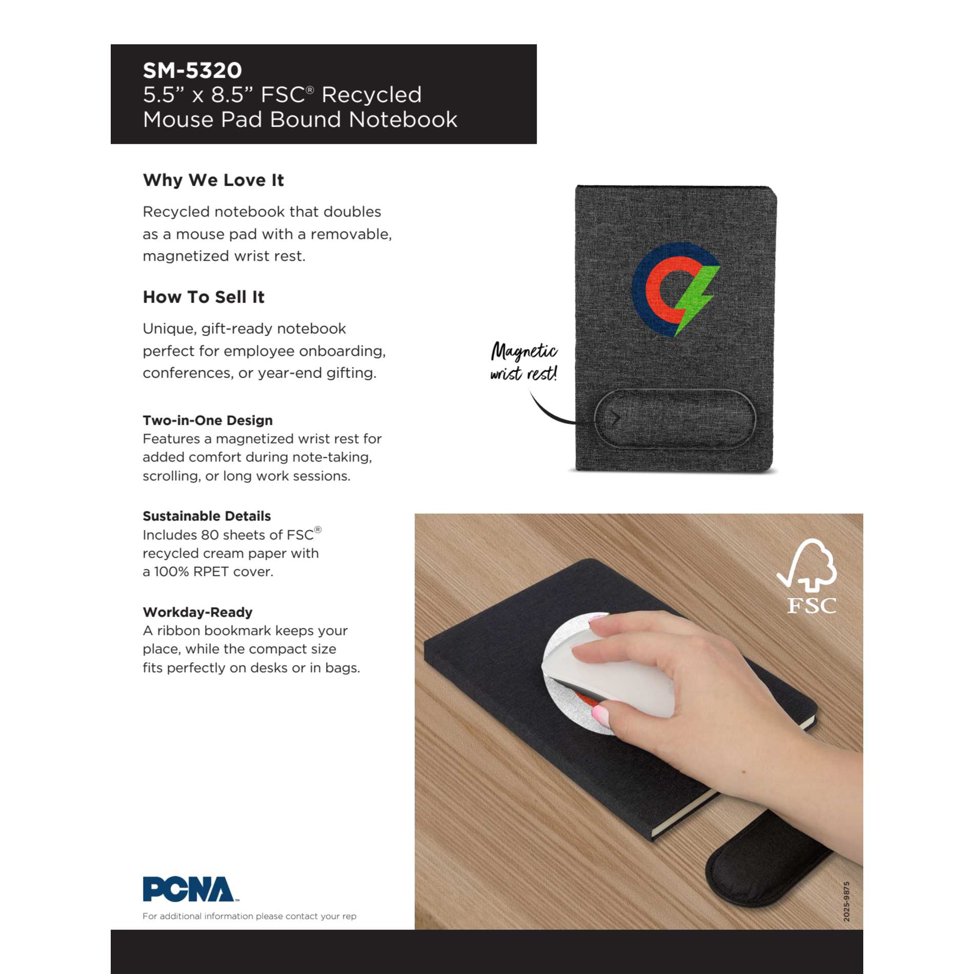 5.5" x 8.5" FSC® Recycled Mouse Pad Bound Notebook - Etchified - Etchified - SM-5320GY