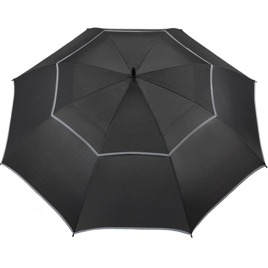 62" RPET Golf Umbrella w/ Reflective Trim - Etchified - GearOne - 5050-09BK