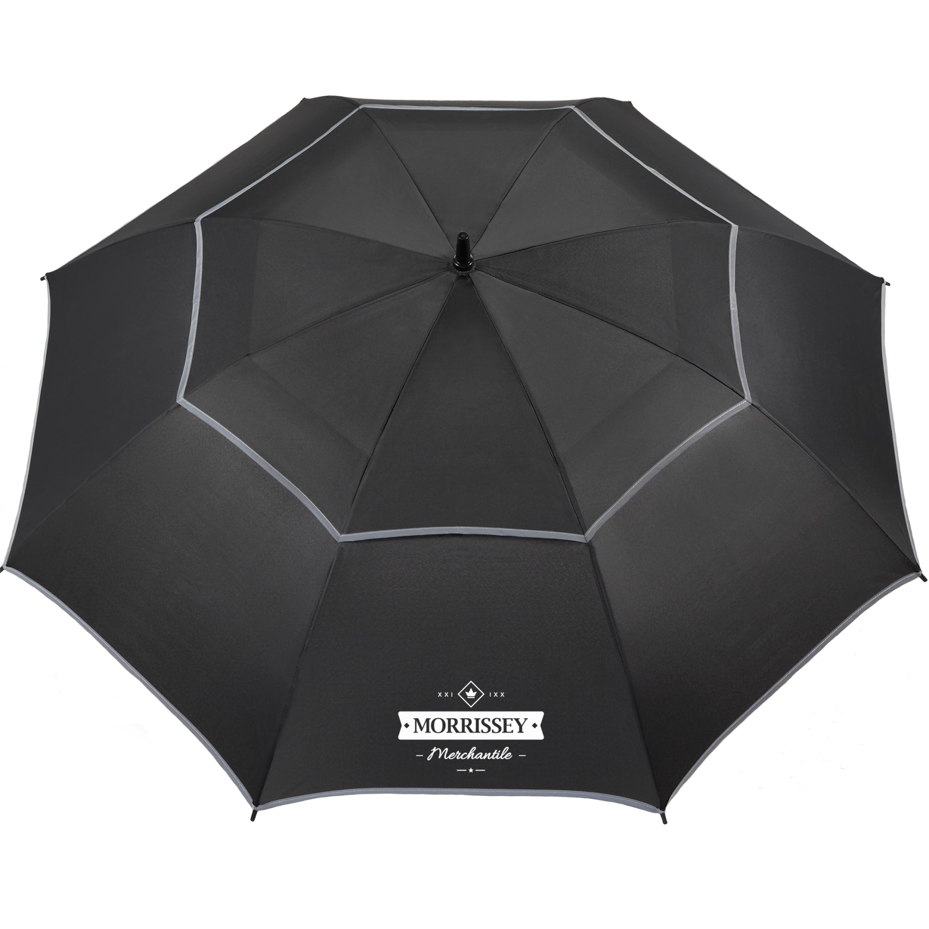 62" RPET Golf Umbrella w/ Reflective Trim - Etchified - GearOne - 5050-09BK