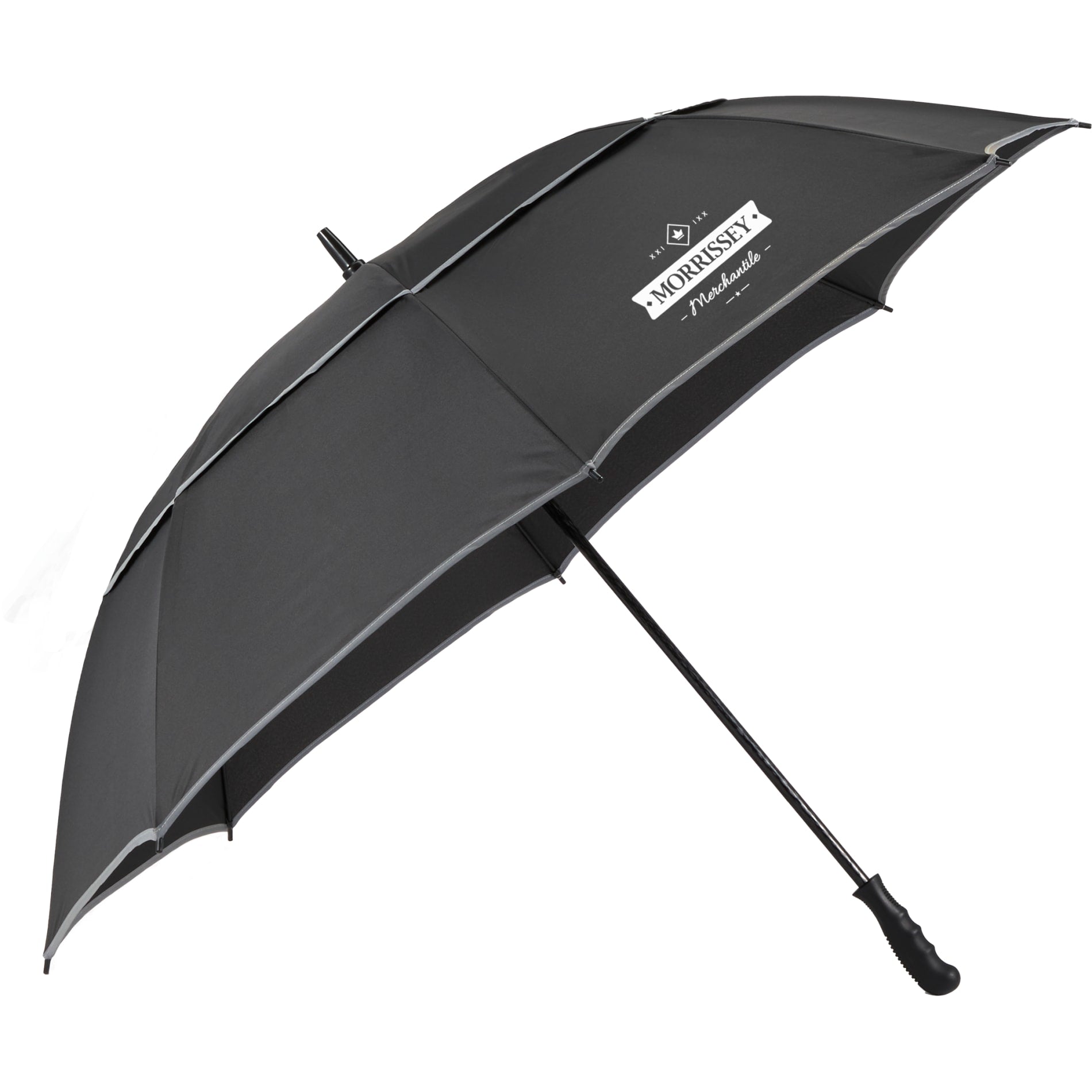 62" RPET Golf Umbrella w/ Reflective Trim - Etchified - GearOne - 5050-09BK