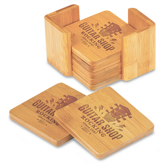Personalized 6 Piece Bamboo Coaster Set with Holder