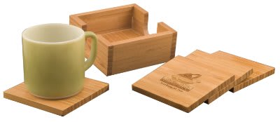 Bamboo Square 4 - Coaster Set with Holder 4" x 4" - Etchified - GearOne - CST01