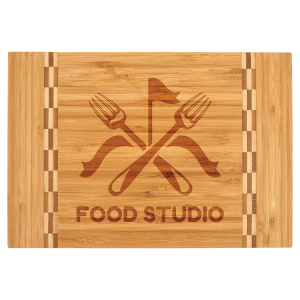 Custom Bamboo Cutting Boards with Butcher Block Inlay and Shapes - Etchified - GearOne - GFT470