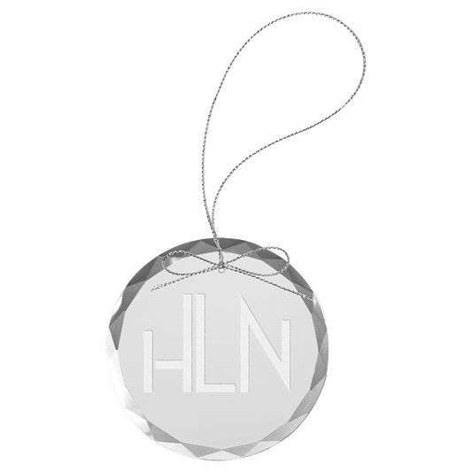 Custom Laser Engraved Clear Round Glass Ornament with Silver String 3 1/4" - Etchified - GearOne - CGS101