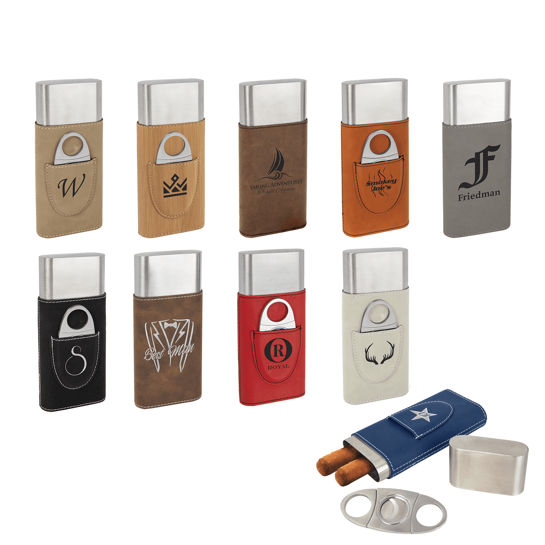 Custom Laserable Leatherette Cigar Case with Cutter Sample Set - Etchified - GearOne - GFT1000SET3