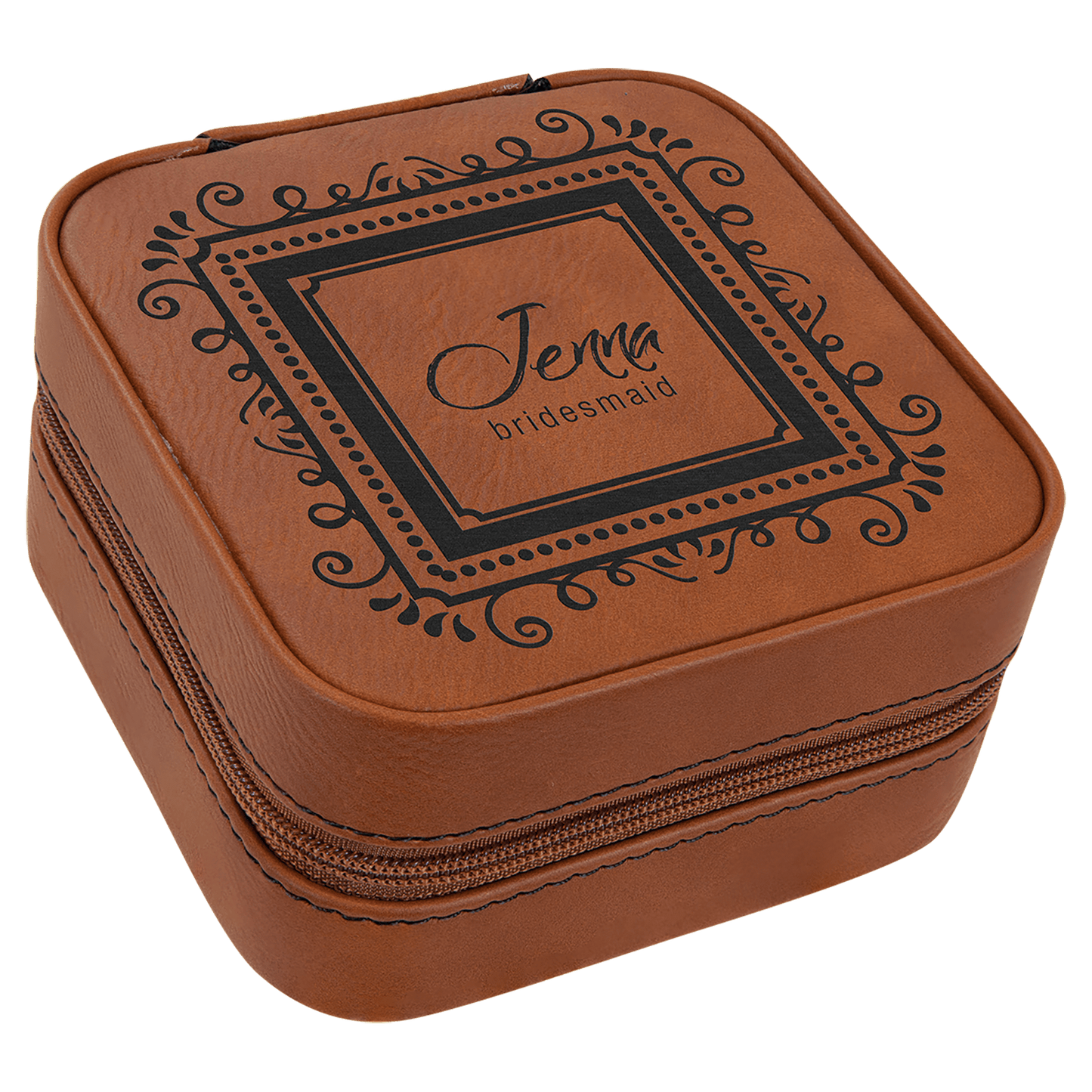 Custom Laserable Leatherette Travel Jewelry Box with Tan Lining 4" X 4" - Etchified - GearOne - 