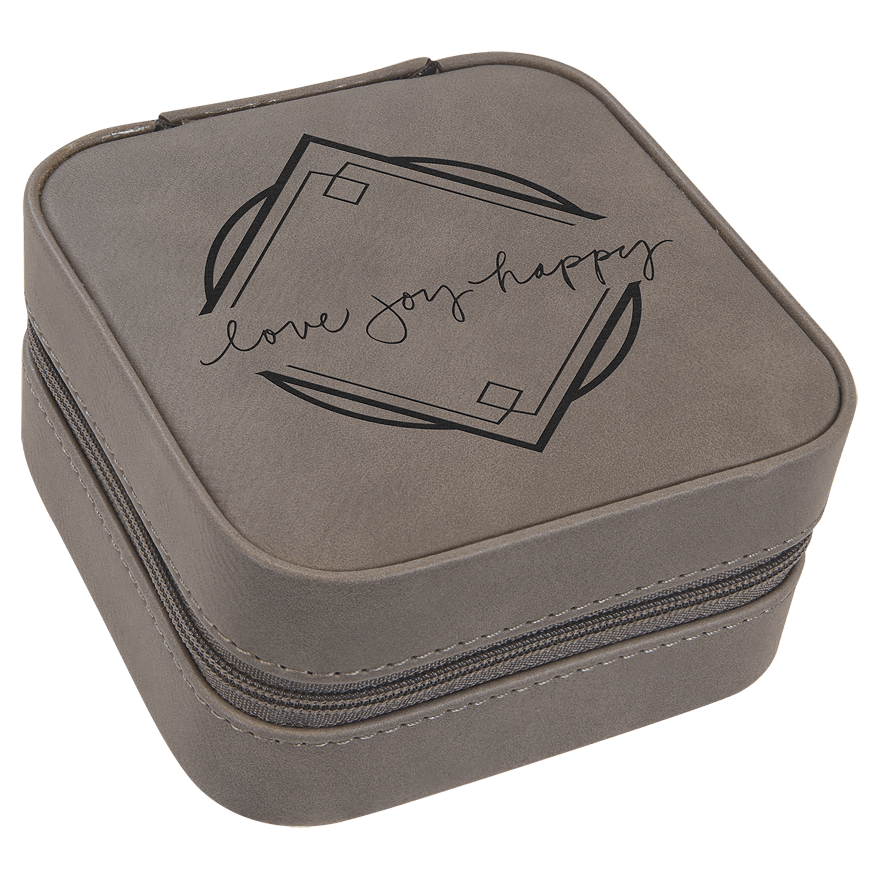 Custom Laserable Leatherette Travel Jewelry Box with Tan Lining 4" X 4" - Etchified - GearOne - 