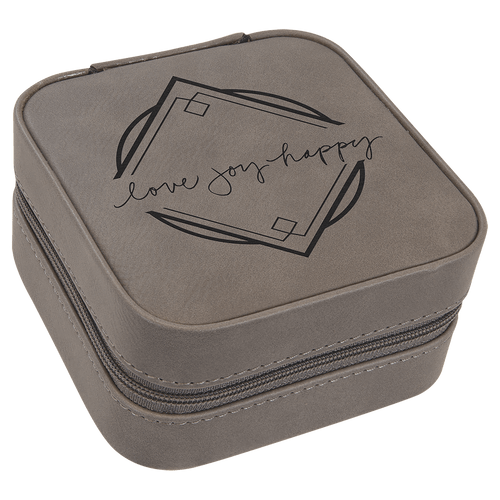 Custom Laserable Leatherette Travel Jewelry Box with Tan Lining 4" X 4" - Etchified - GearOne - 
