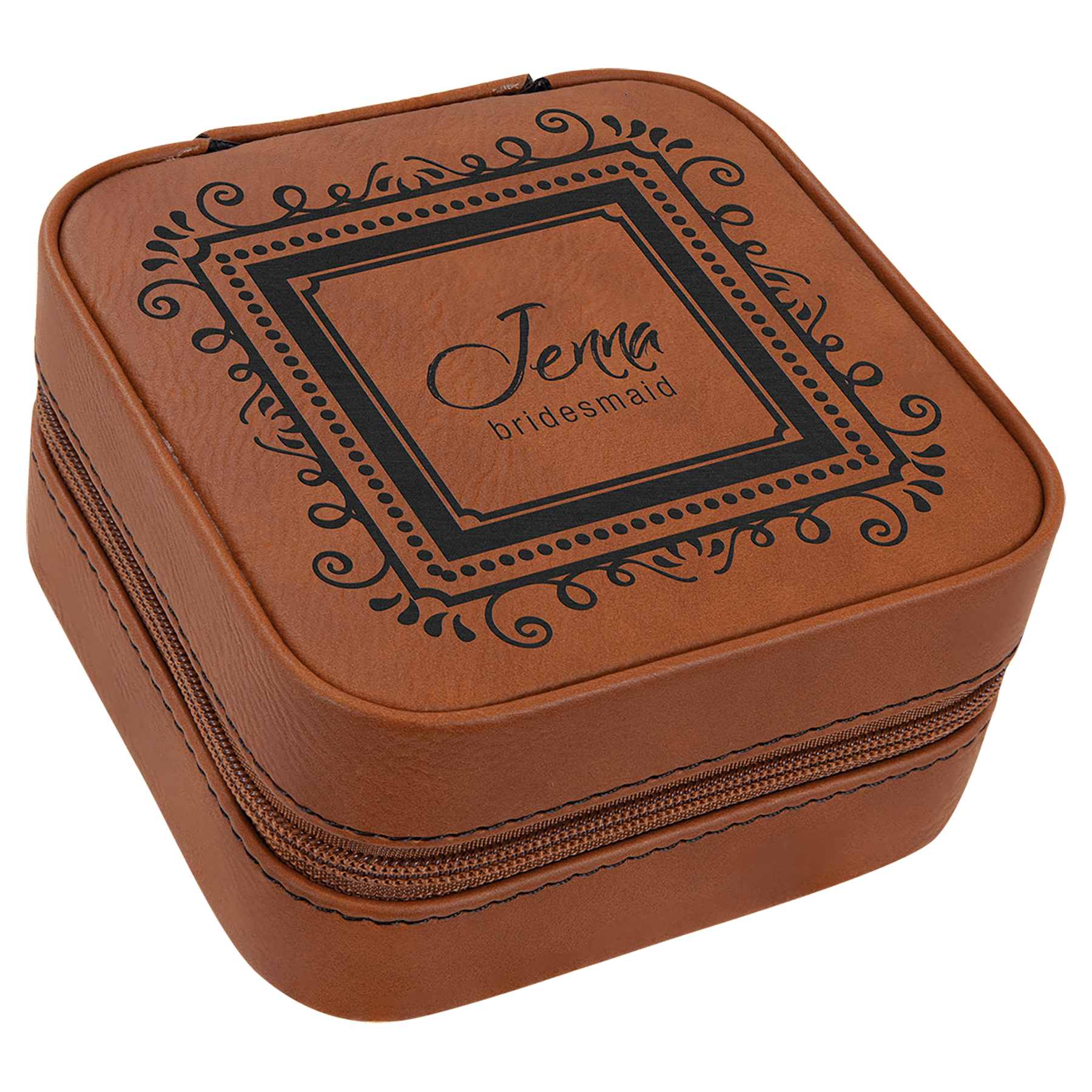 Custom Laserable Leatherette Travel Jewelry Box with Tan Lining 4" X 4" - Etchified - GearOne - 