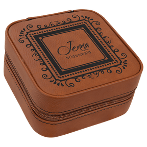 Custom Laserable Leatherette Travel Jewelry Box with Tan Lining 4" X 4" - Etchified - GearOne - 