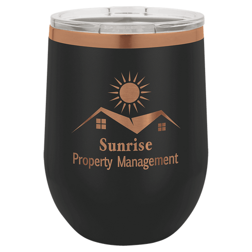 Custom Polar Camel® 12oz Rose Gold ION - Plated Stemless Wine Tumbler with Lid - Etchified - Polar Camel - LTM880