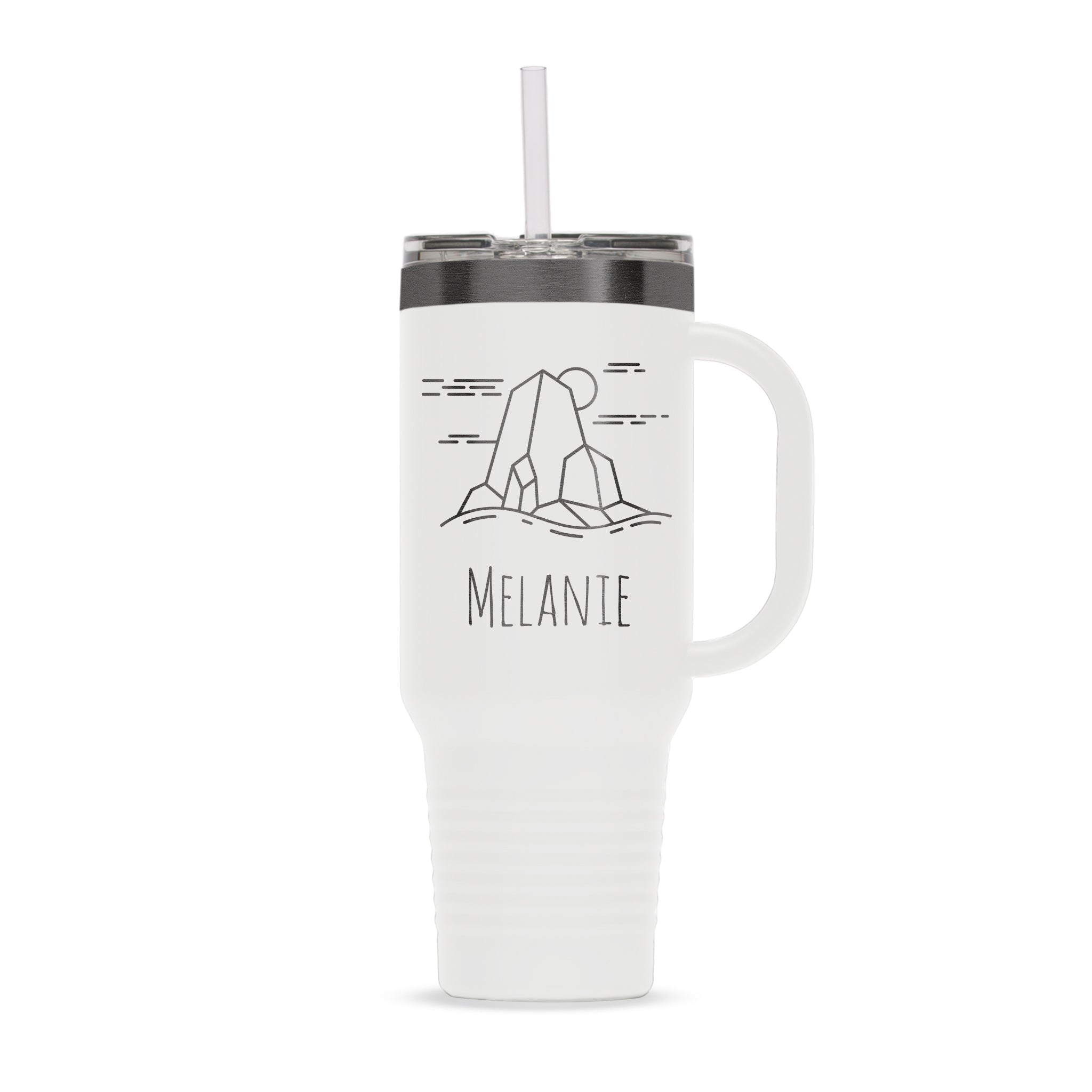 Custom Polar Camel® 40 oz. Ghost Black ION - Plated Travel Mug with Handle & Straw - Etchified - Polar Camel - 