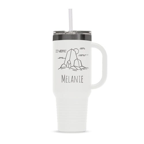 Custom Polar Camel® 40 oz. Ghost Black ION - Plated Travel Mug with Handle & Straw - Etchified - Polar Camel - 