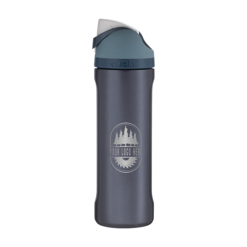 Custom Owala FreeSip 24oz with Laser Engraving - blue steel, engraved logo, side 1