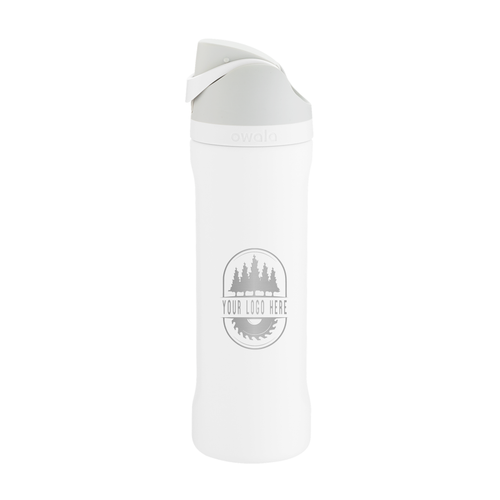 Custom Owala FreeSip 24oz with Laser Engraving - shy marshmallow, engraved logo, side 1