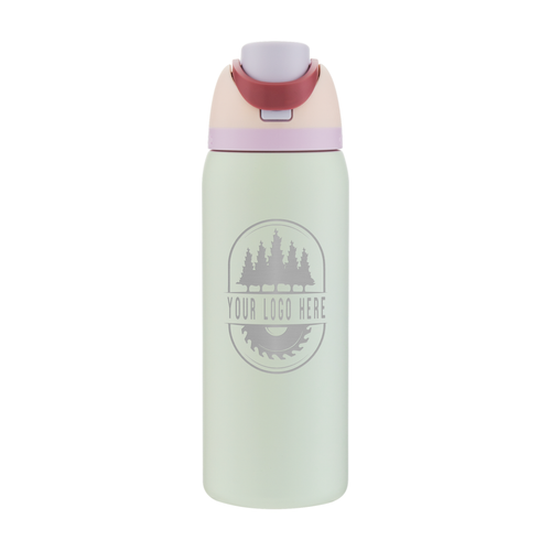 Custom Owala FreeSip 32oz with Laser Engraving - coastal mist, engraved logo, front