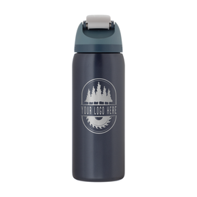 Custom Owala FreeSip 32oz with Laser Engraving - blue steel, engraved logo, back