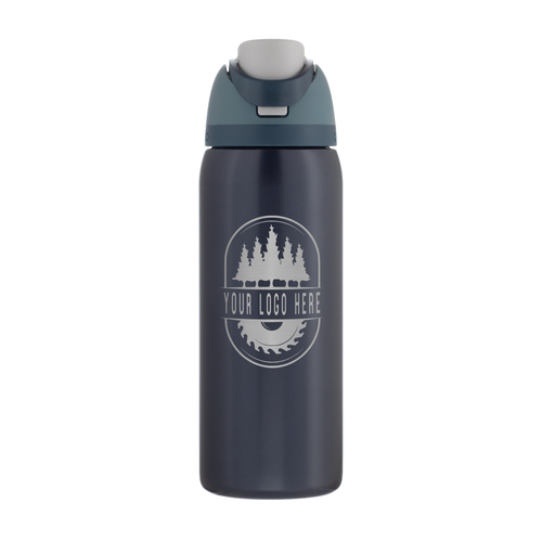 Custom Owala FreeSip 32oz with Laser Engraving - blue steel, engraved logo, front