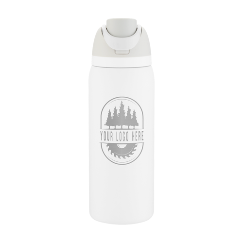 Custom Owala FreeSip 32oz with Laser Engraving - shy marshmallow, engraved logo, front