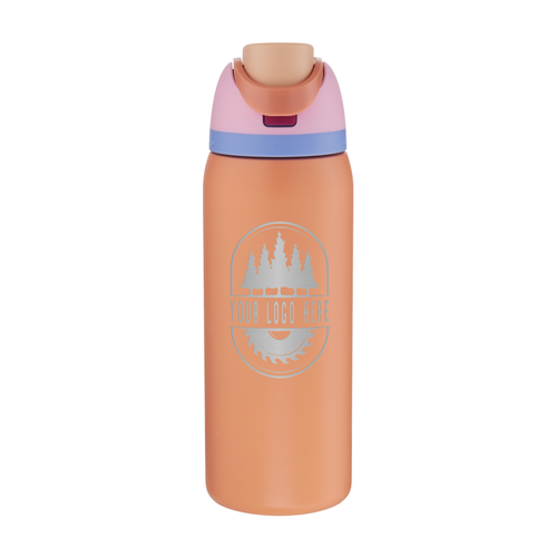 Custom Owala FreeSip 32oz with Laser Engraving - tangy tango, engraved logo, front