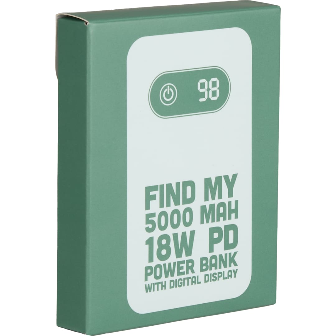 Find My 5000 mAh 18W PD Power Bank/Digital Display - Etchified - PCNA (Leed's/Bullet/Trimark) - 7122-20BK