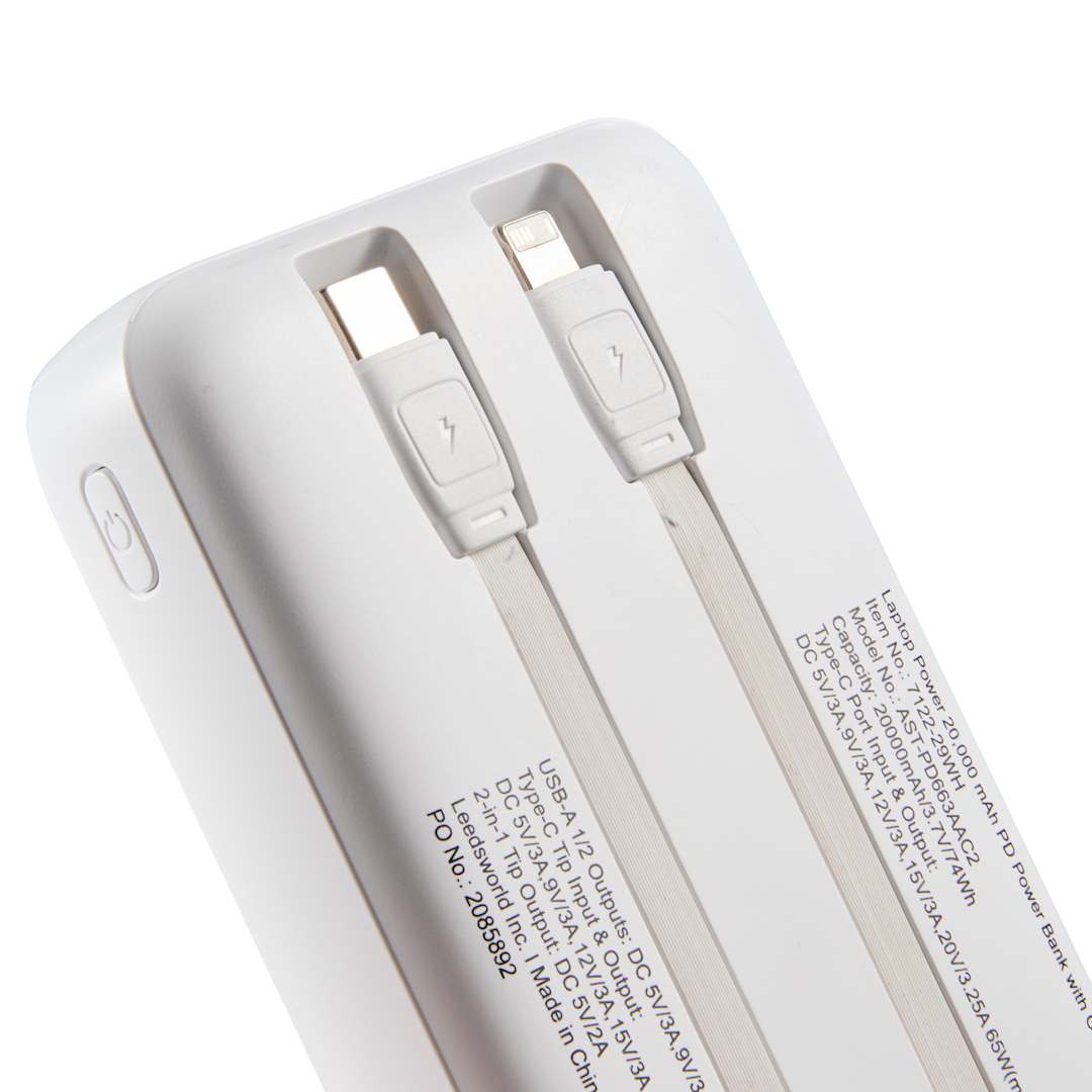 Laptop Power 20,000 mAh PD Power Bank with Cables - Etchified - PCNA (Leed's/Bullet/Trimark) - 7122-29WH