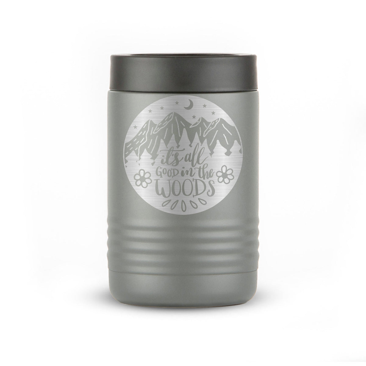Polar Camel 12 oz insulated beverage holder laser-engraved with a round company badge