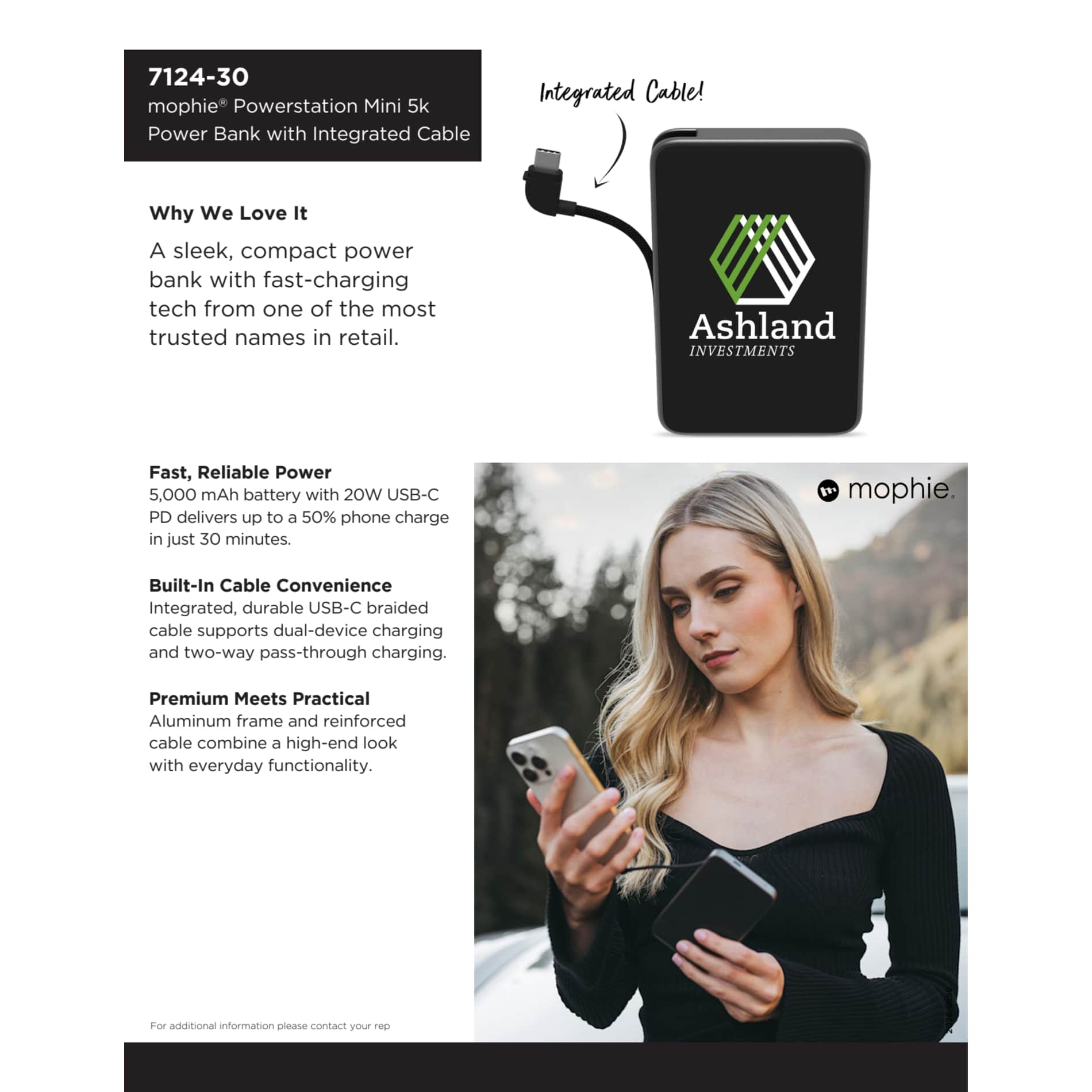 mophie® Powerstation® Mini with Integrated Cable - Etchified - Etchified - 7124-30BK