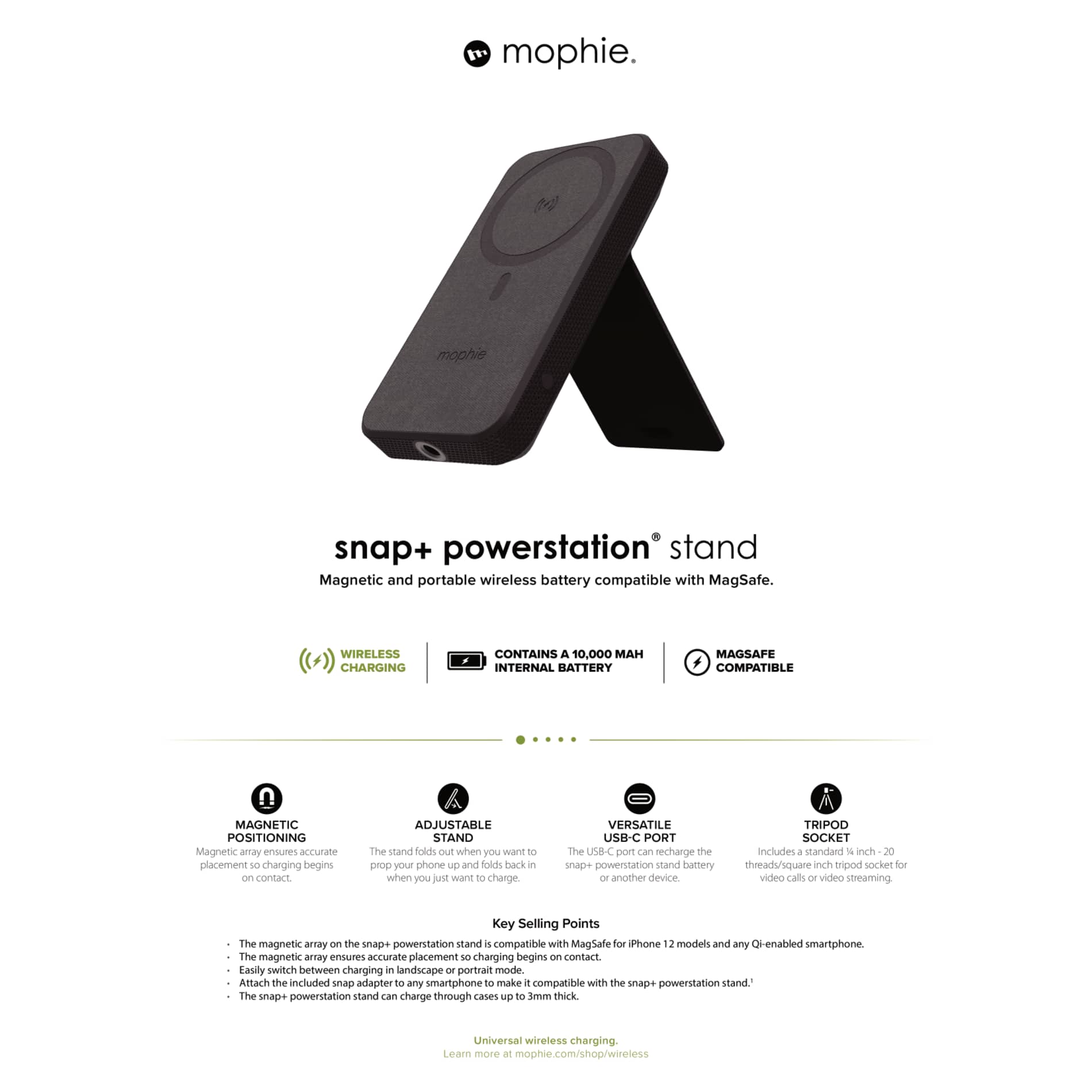 mophie® Snap + 10000 mAh Powerstation Stand - Etchified - Etchified - 7124-24BK