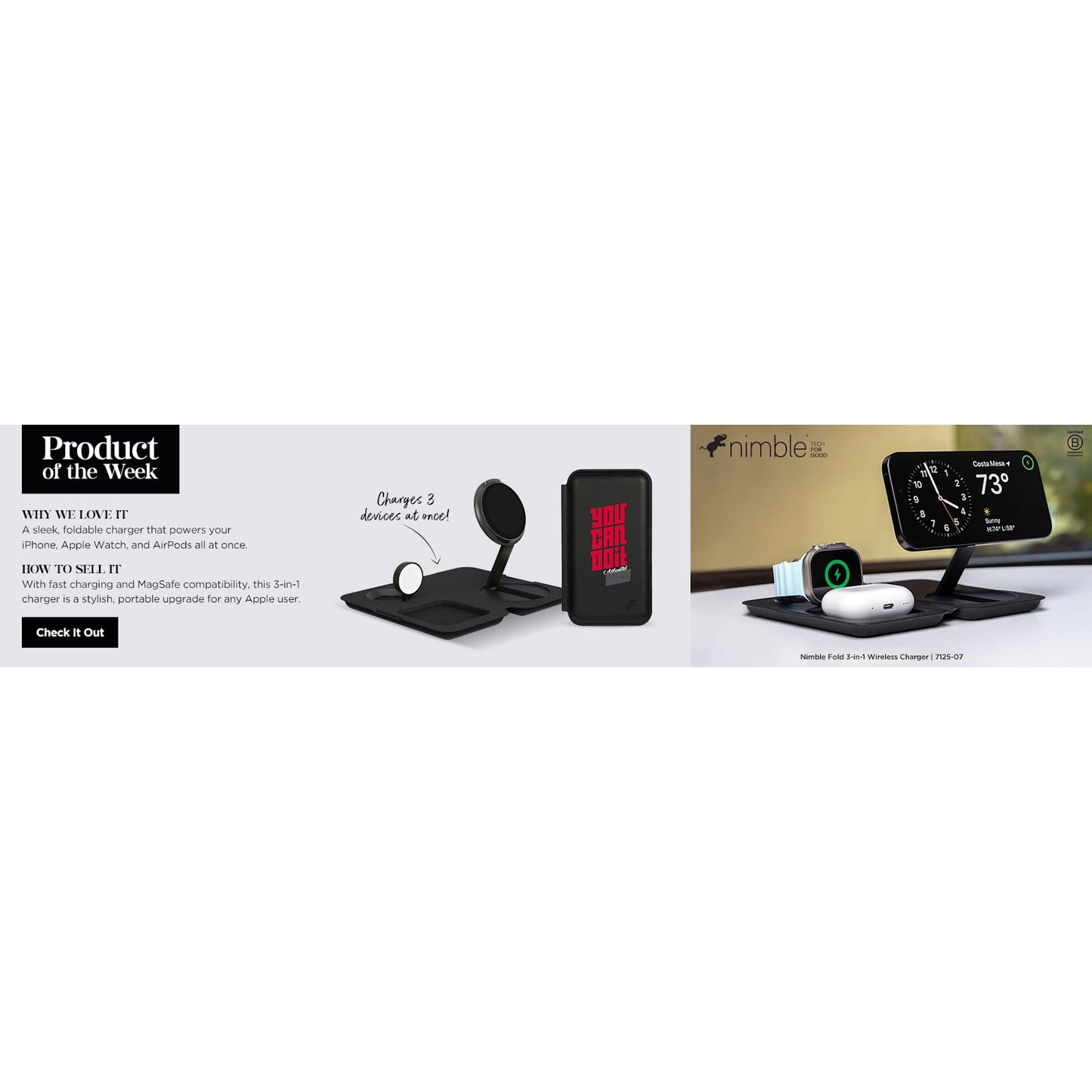 Nimble Fold 3 - in - 1 Wireless Charger - Etchified - Nimble - 7125-07BK