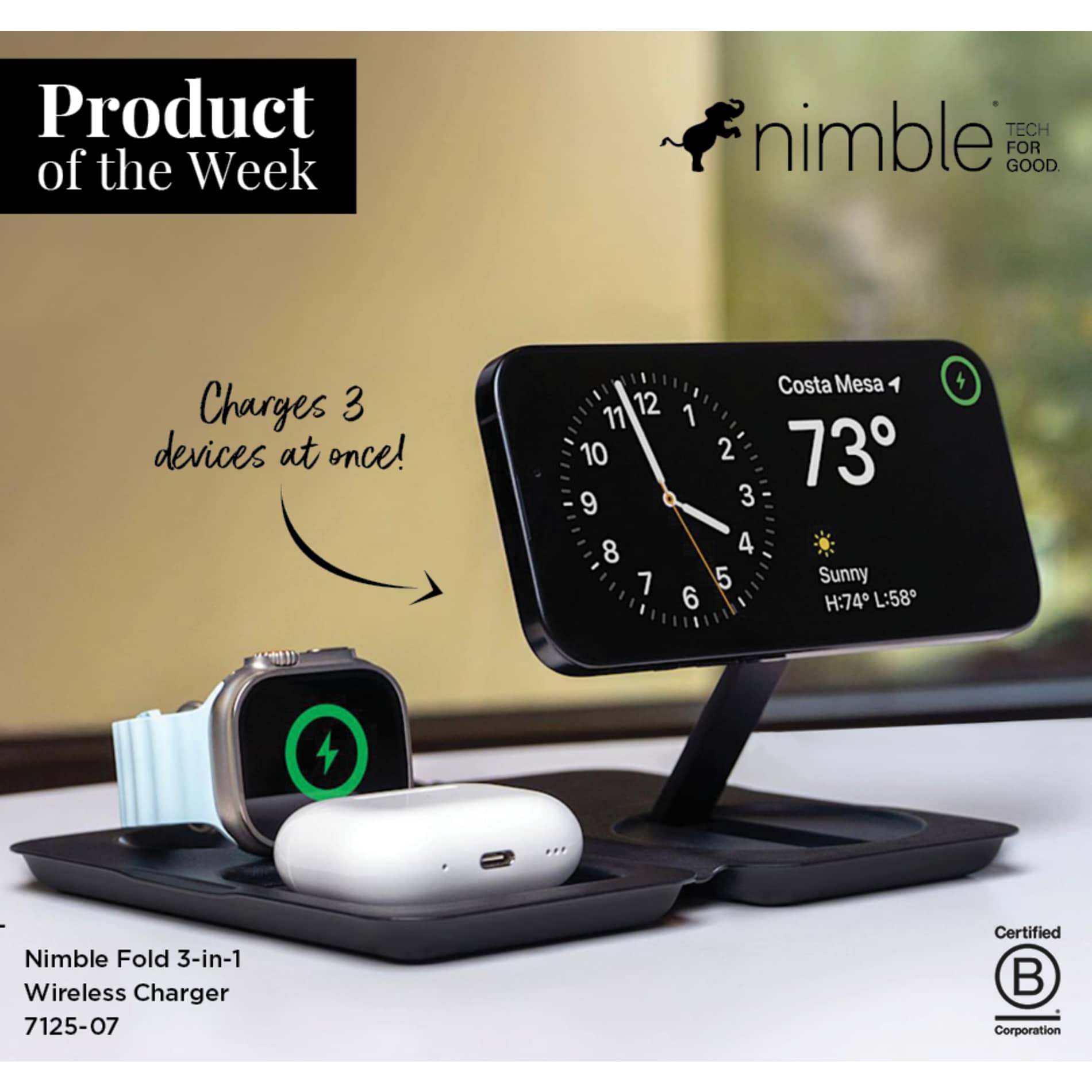Nimble Fold 3 - in - 1 Wireless Charger - Etchified - Nimble - 7125-07BK